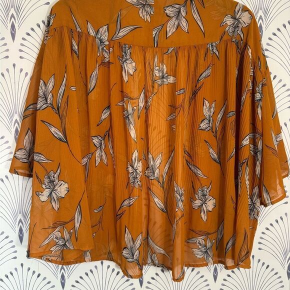 Floral Kimono Sleeve Top - Orange Size Small-XL - Picture 6 of 6